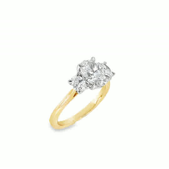 9ct 3 Stone Oval Cultured Diamond Ring With Oval Cut Shoulders 2.02ct