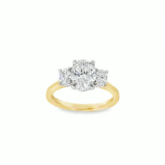 9ct 3 Stone Oval Cultured Diamond Ring With Oval Cut Shoulders 2.02ct