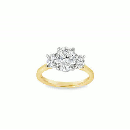 9ct 3 Stone Oval Cultured Diamond Ring With Oval Cut Shoulders 2.02ct