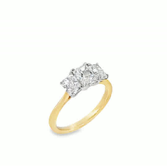 9ct 3 Stone Radiant Cut Cultured Diamond Ring With Radiant Cut Shoulders 1.63ct