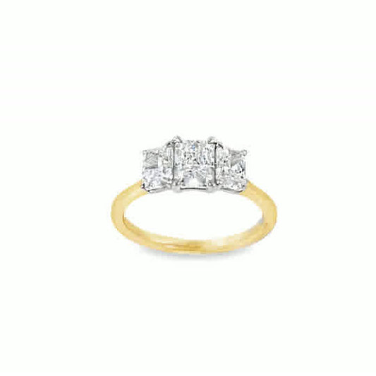 9ct 3 Stone Radiant Cut Cultured Diamond Ring With Radiant Cut Shoulders 1.63ct