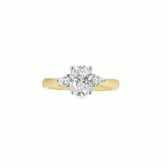 9ct 3 Stone Oval  Cut Centre Cultured Diamond Ring With Cultured Pear Cut Shoulders 1.15ct