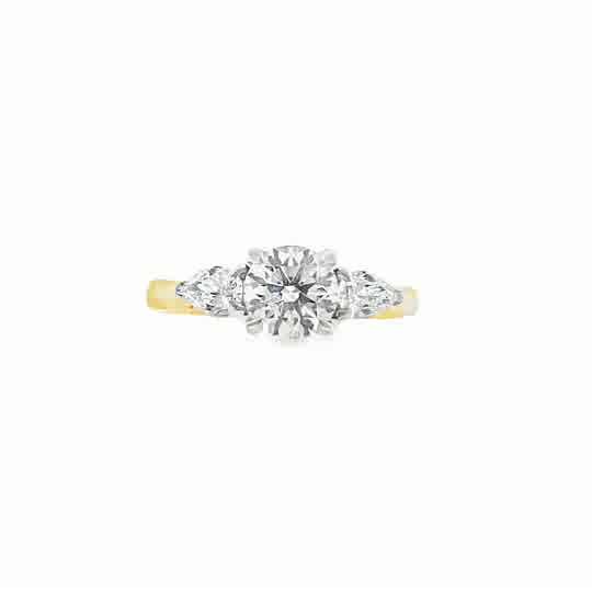 9ct 3 Stone Round Brilliant Cut Centre Cultured Diamond Ring With Cultured Pear Cut Shoulders 1.51ct
