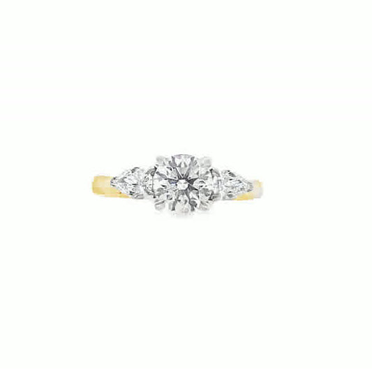 9ct 3 Stone Round Brilliant Cut Centre Cultured Diamond Ring With Cultured Pear Cut Shoulders 1.51ct