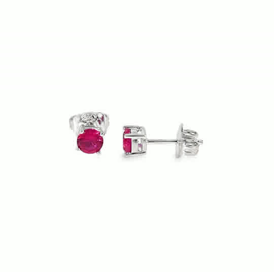 Sterling Silver CZ 5mm Round Red Stud Earrings