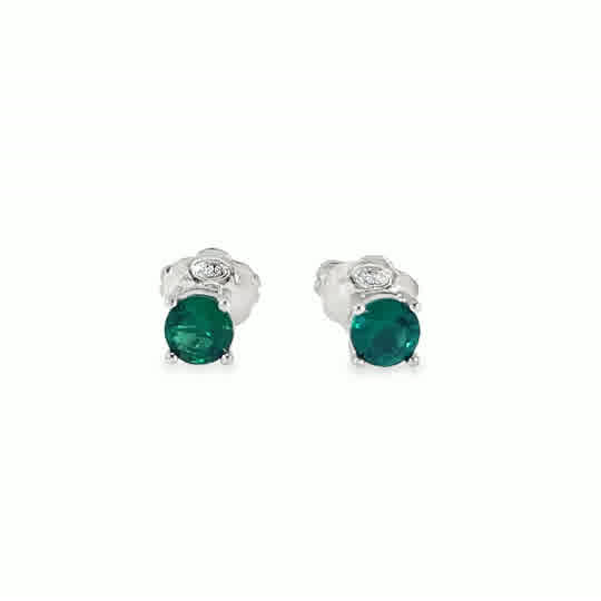 Sterling Silver CZ 5mm Round Green Stud Earrings