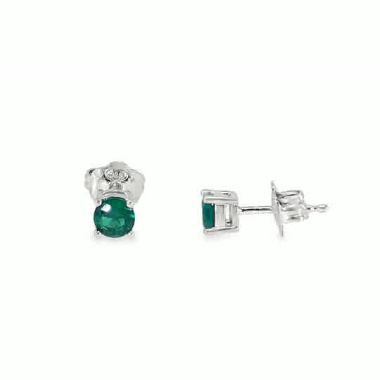 Sterling Silver CZ 5mm Round Green Stud Earrings