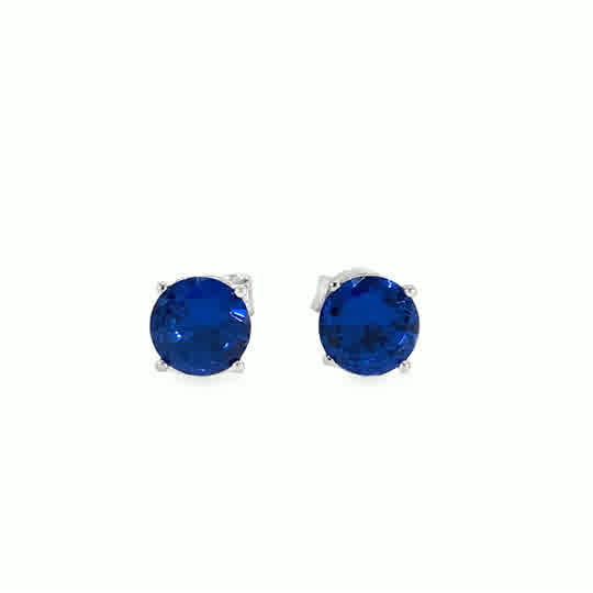 Sterling Silver CZ 7.5mm Round Dark Blue Stud Earrings