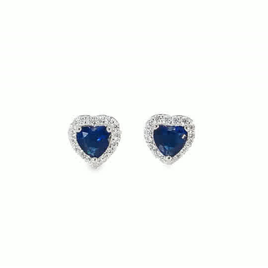 Sterling Silver CZ Dark Blue Heart Earrings With CZ Halo