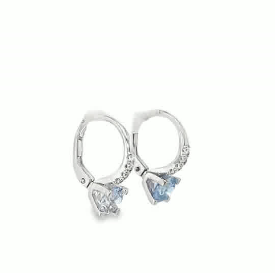 Sterling Silver CZ Round Light Blue Drop Earrings