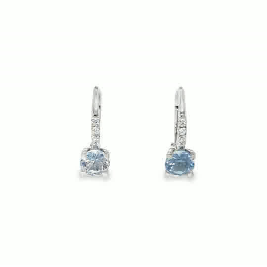 Sterling Silver CZ Round Light Blue Drop Earrings