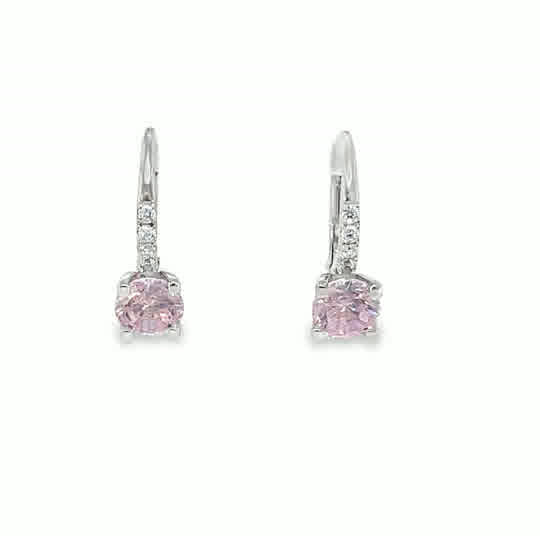 Sterling Silver CZ Round Pink Drop Earrings