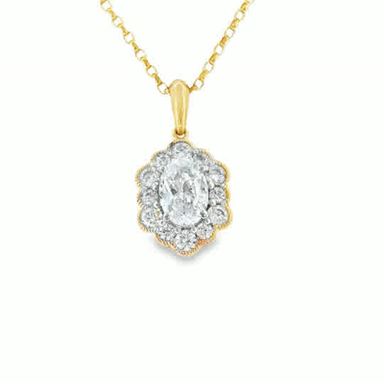 9ct CZ Oval Antique Style Pendant With Halo