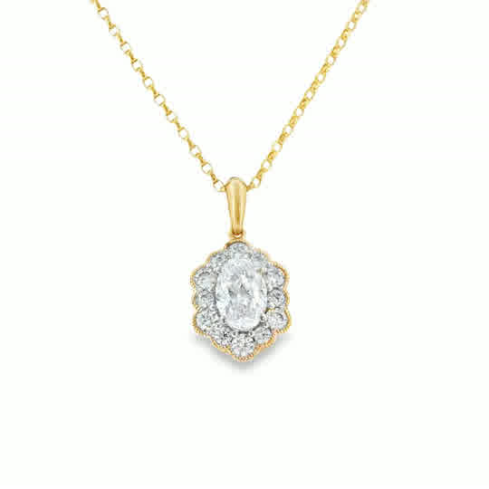 9ct CZ Oval Antique Style Pendant With Halo