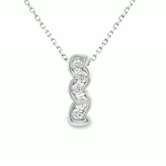 9ct White Gold 5 Stone CZ Wave Pendant