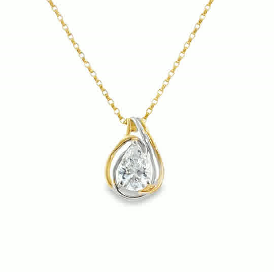 9ct CZ 2 Colour Open Pear Wrap Pendant