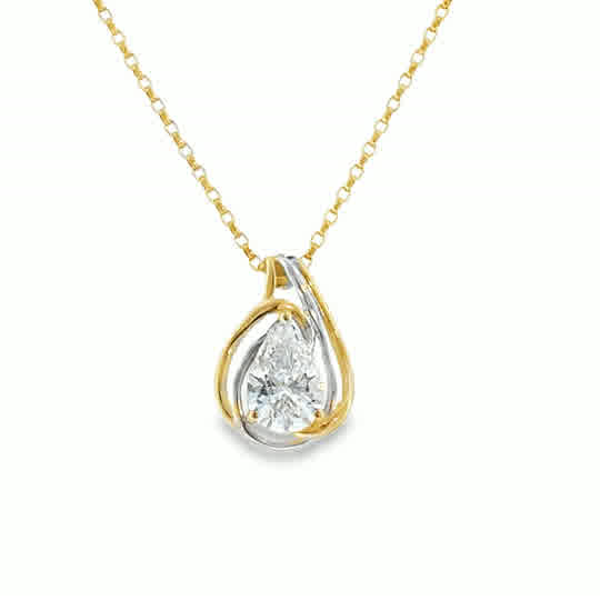 9ct CZ 2 Colour Open Pear Wrap Pendant