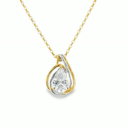 9ct CZ 2 Colour Open Pear Wrap Pendant