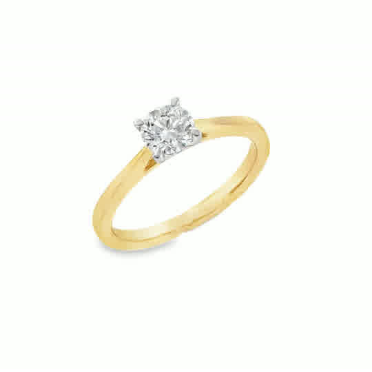 9ct Yellow Gold Round Brilliant Solitaire Diamond Ring .57ct