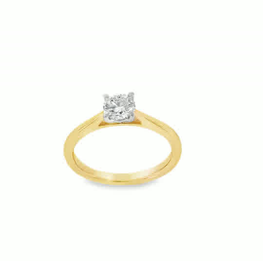 9ct Yellow Gold Round Brilliant Solitaire Diamond Ring .57ct