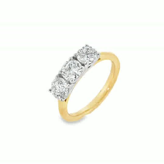9ct Yellow Gold Round Brilliant Three Stone Diamond Ring 1.52ct