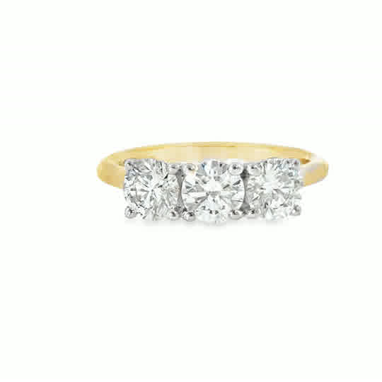 9ct Yellow Gold Round Brilliant Three Stone Diamond Ring 1.52ct