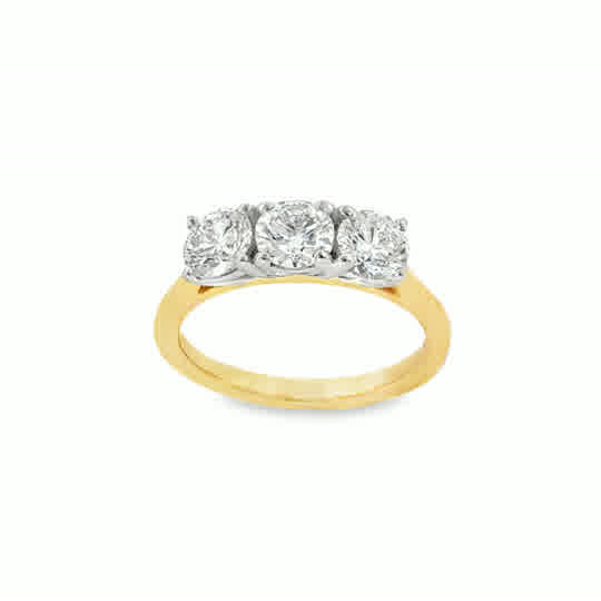 9ct Yellow Gold Round Brilliant Three Stone Diamond Ring 1.52ct