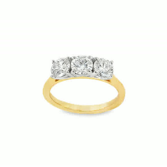 9ct Yellow Gold Round Brilliant Three Stone Diamond Ring 1.52ct