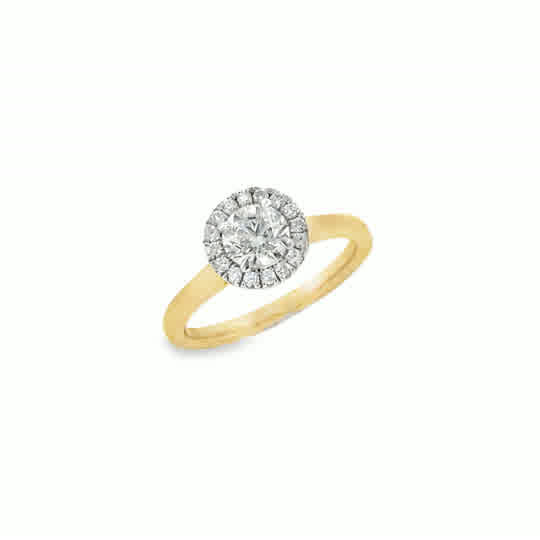 9ct Yellow Gold Round Brilliant Halo Diamond Ring .89ct
