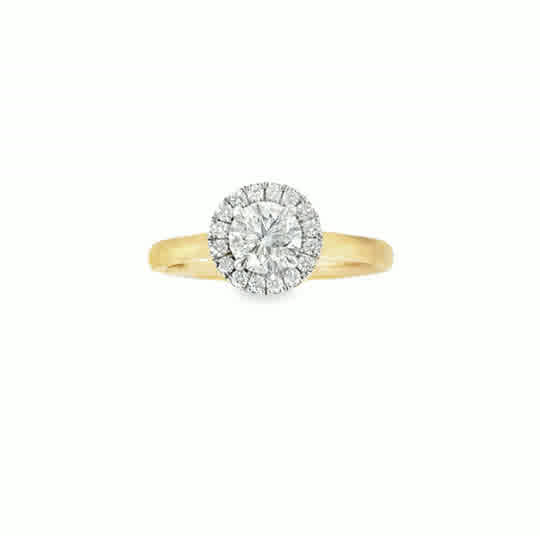 9ct Yellow Gold Round Brilliant Halo Diamond Ring .89ct