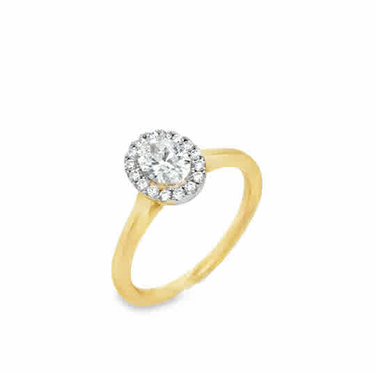 9ct Yellow Gold Oval Cut Halo Diamond Ring .89ct