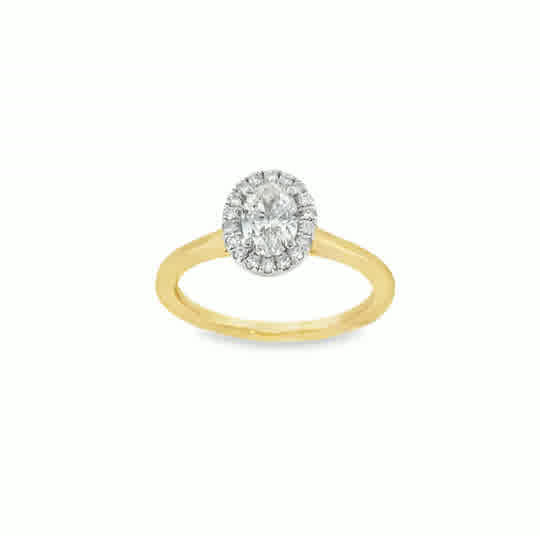 9ct Yellow Gold Oval Cut Halo Diamond Ring .89ct