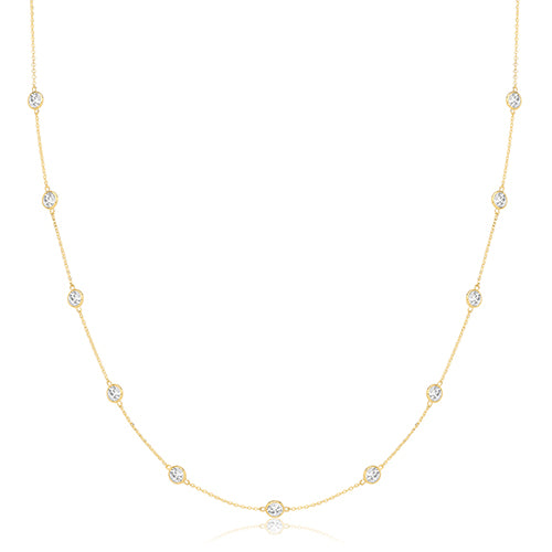 9ct Yellow Gold Rubover CZ Scatter Necklet