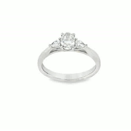 Platinum 3 Stone Oval Cut Centre Diamond Ring With Pear Cut Shoulders .70ct
