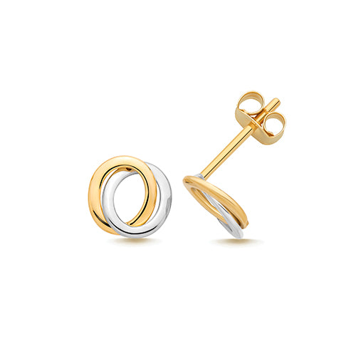 9ct Two Tone Open Circle Stud Earrings