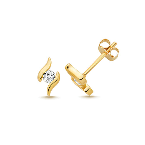 9ct Yellow Gold CZ Swirl Stud Earrings
