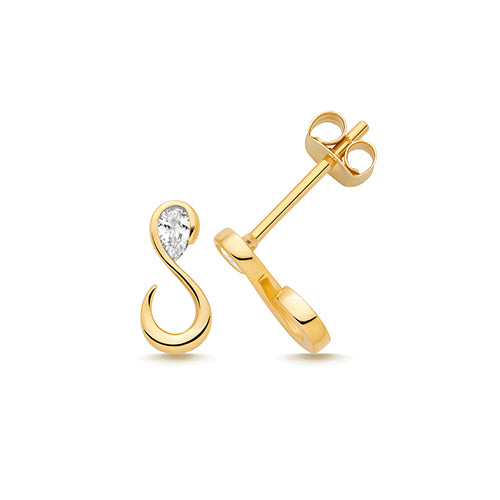 9ct Yellow Gold CZ Set S Shape Stud Earrings