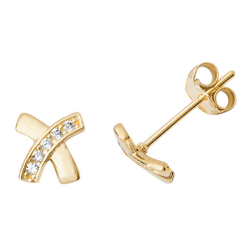 9ct Yellow Gold CZ and Polsihed Kiss Stud Earrings