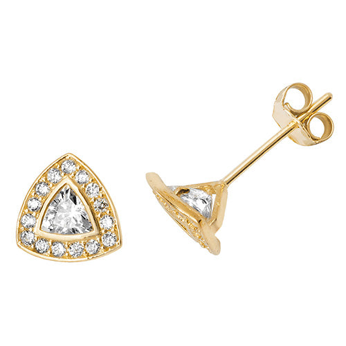9ct Yellow Gold Triangle CZ Cluster Stud Earrings