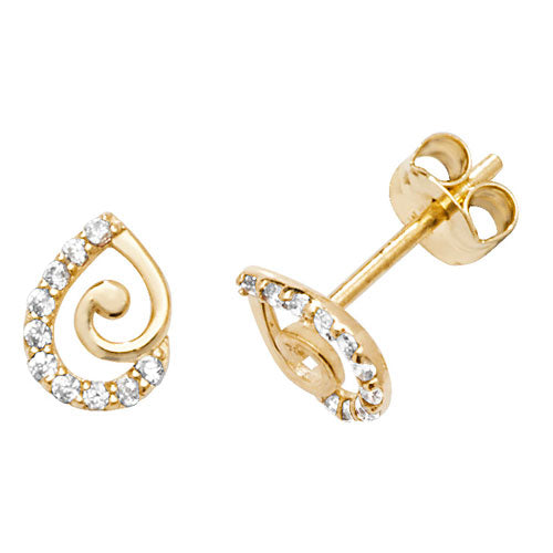 9ct Yellow Gold Pear Swirl Stud Earrings