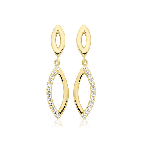 9ct Yellow Gold Double Marquise Shape Drop Earring with CZ Detail