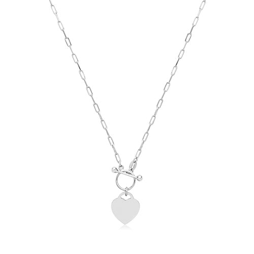 Sterling Silver T-Bar and Heart Paperlink Necklet