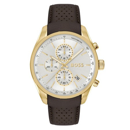 Gents Hugo Boss Grand Prix 44mm Silver Dial Chronograph Watch