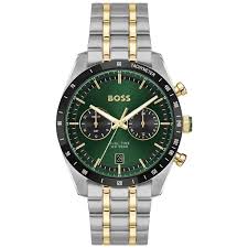 Gents Hugo Boss Tourmaster Two Tone 41mm Two Tone Green Dial