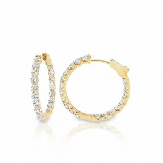 9ct Gold Round Brilliant Cultured Diamond Set Hoop Earrings 5.00ct