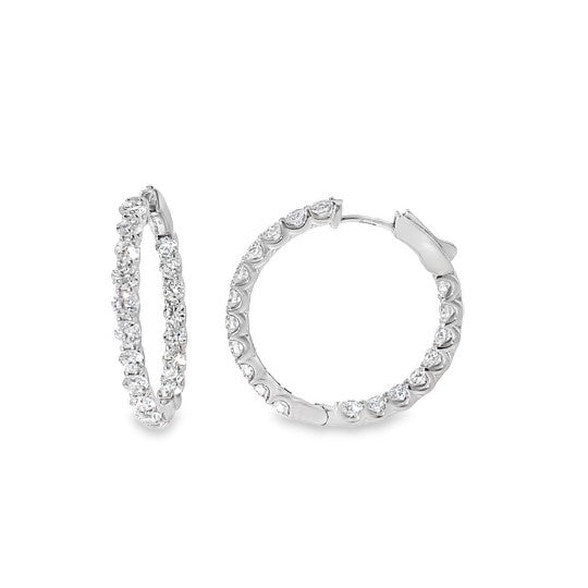 9ct White Gold Round Brilliant Cultured Diamond Set Hoop Earrings 5.00ct