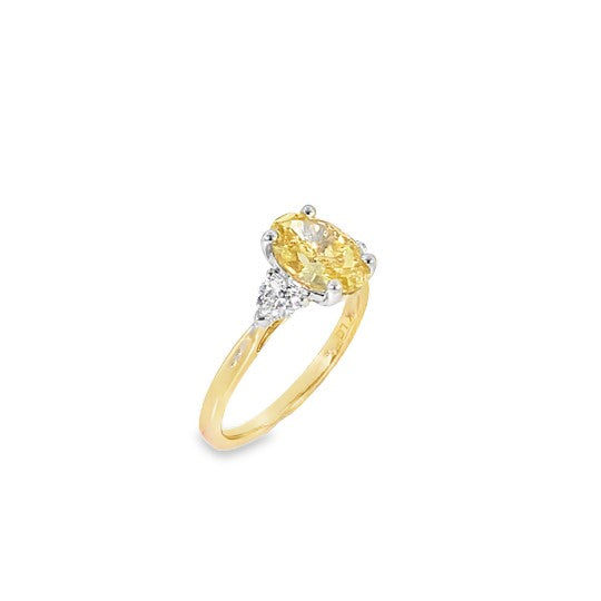 9ct Oval Cultured Fancy Vivid Yellow Diamond Ring With Cultured Heart Cut Diamond Shoulders 2.50ct