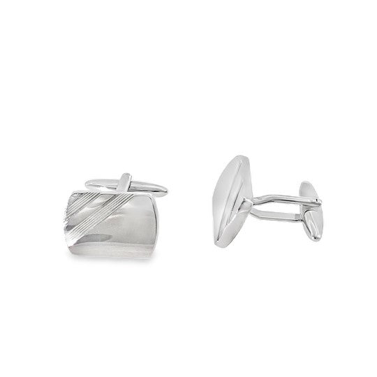 Silver Plated Polished Finish Engraved Corner Cufflinks