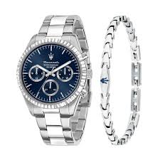 Gents Stainless Steel Maserati Competizione 43mm Blue Chrongraph Watch With Stainless Steel Bracelet
