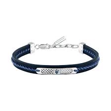 Gents Maserati Bue Leather and Stainless Steel Bracelet